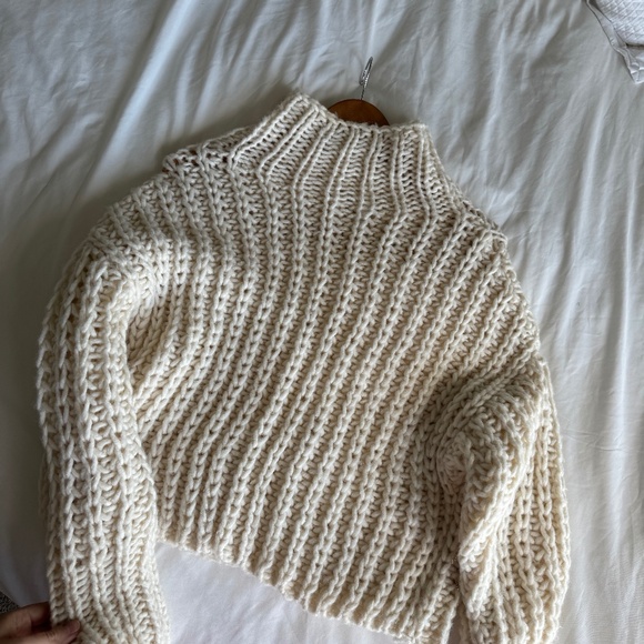 Mango Wool Blend Chunky Knit Sweater, Ivory, Size M - Picture 1 of 4